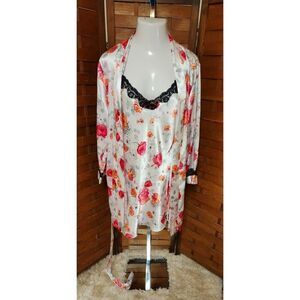 Delicates New Women's Floral Soft Silky Robe & Pajama Dress Set Size Medium M